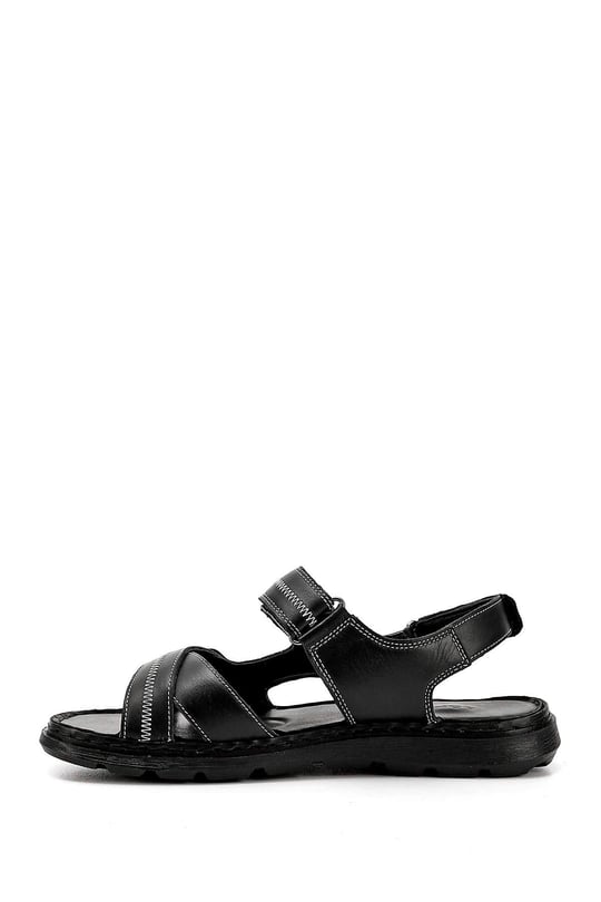 Erkek Siyah Hakiki Deri Comfort Sandalet