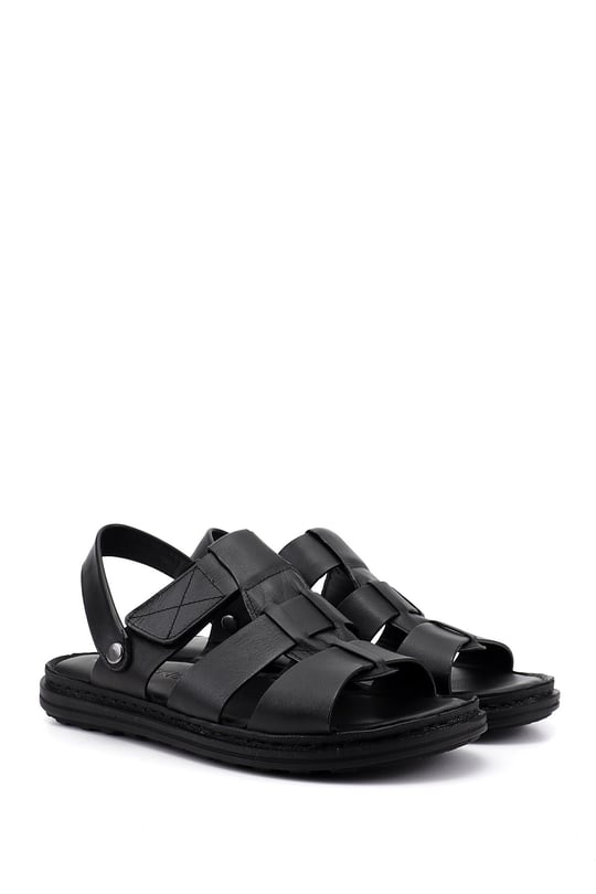 Erkek Siyah Hakiki Deri Comfort Sandalet