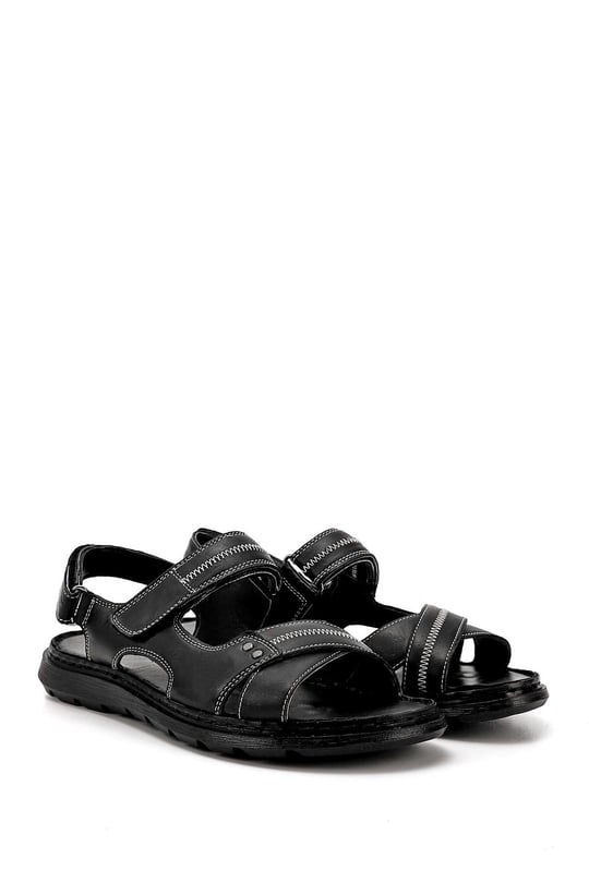 Erkek Siyah Hakiki Deri Comfort Sandalet