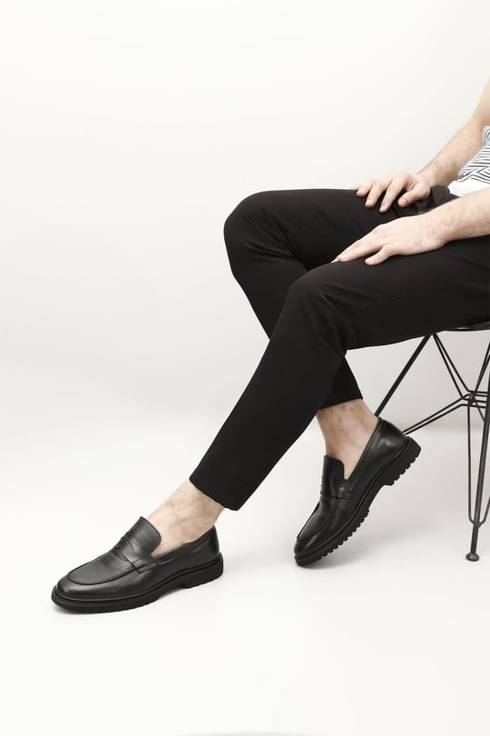 Erkek Siyah Hakiki Deri Loafer Ayakkabı