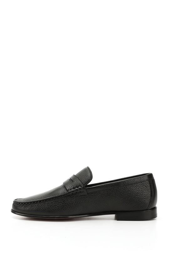 Men's Black Leather Loafer Shoes with a Leather Sole