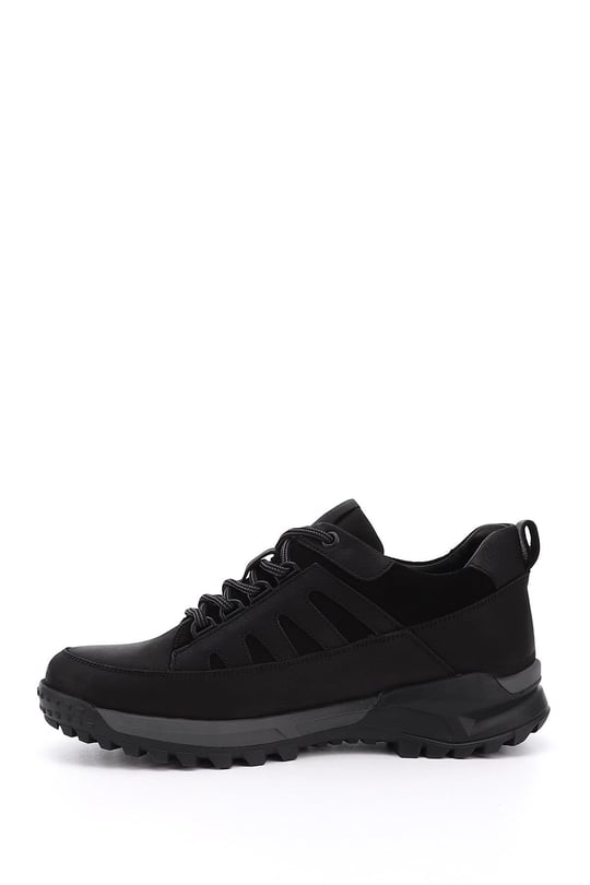 Erkek Siyah Nubuk Bağcıklı Kauçuk Taban Hakiki Deri Sneaker
