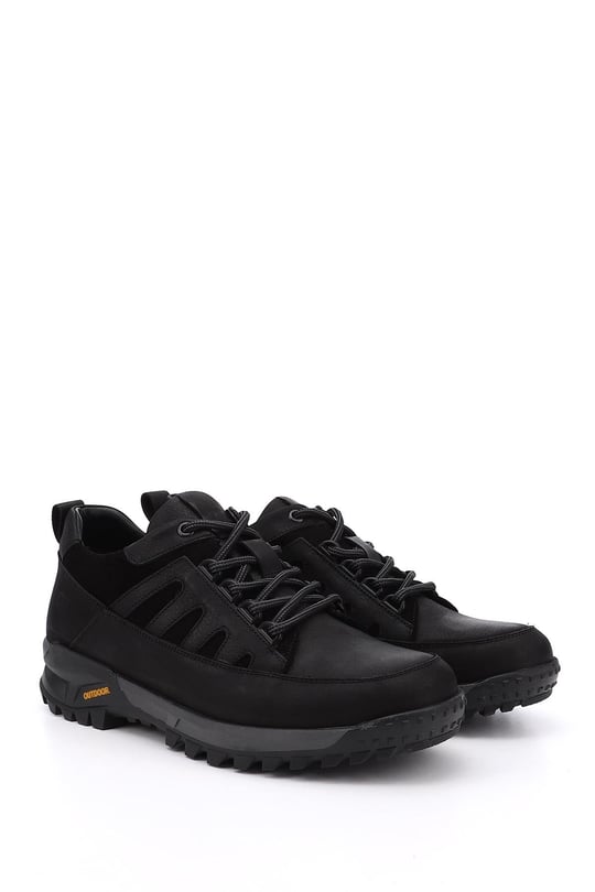Erkek Siyah Nubuk Bağcıklı Kauçuk Taban Hakiki Deri Sneaker