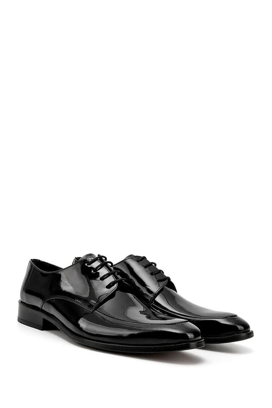 Men's Black Patent Leather Laced Leather Sole Genuine Leather Classic Shoes