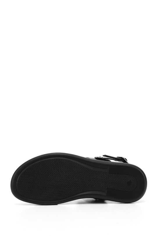 Erkek Siyah Tokalı Hakiki Deri Comfort Sandalet