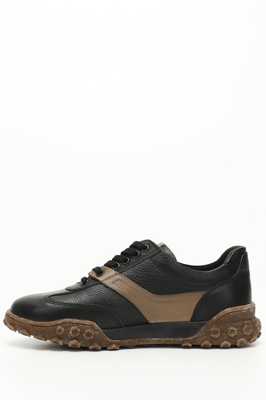 Erkek SİYAHA VİZON Bağcıklı Hakiki Deri Comfort Sneaker