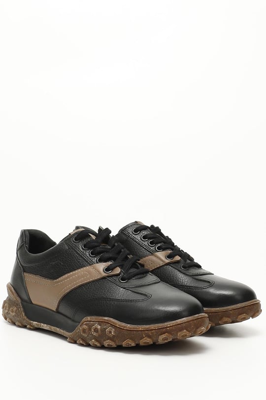 Erkek SİYAHA VİZON Bağcıklı Hakiki Deri Comfort Sneaker
