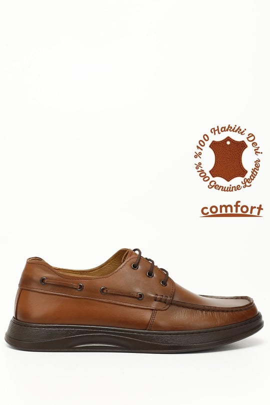 Erkek Taba Antik Bağcıklı Hakiki Deri Comfort Ayakkabı