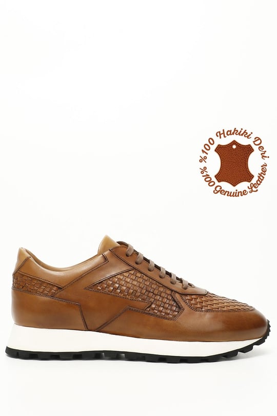 Erkek Taba Antik Bağcıklı Hakiki Deri Comfort Sneaker