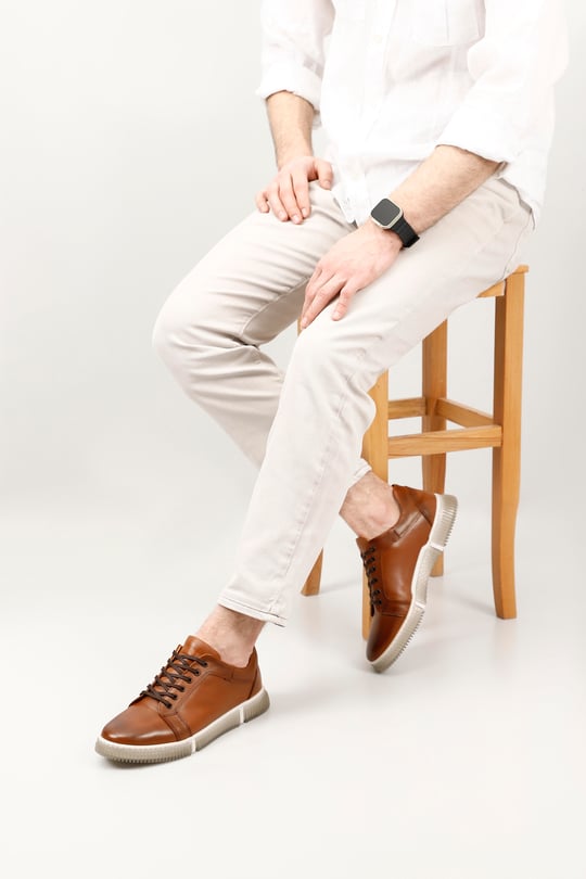 Erkek Taba Antik Bağcıklı Hakiki Deri Comfort Sneaker