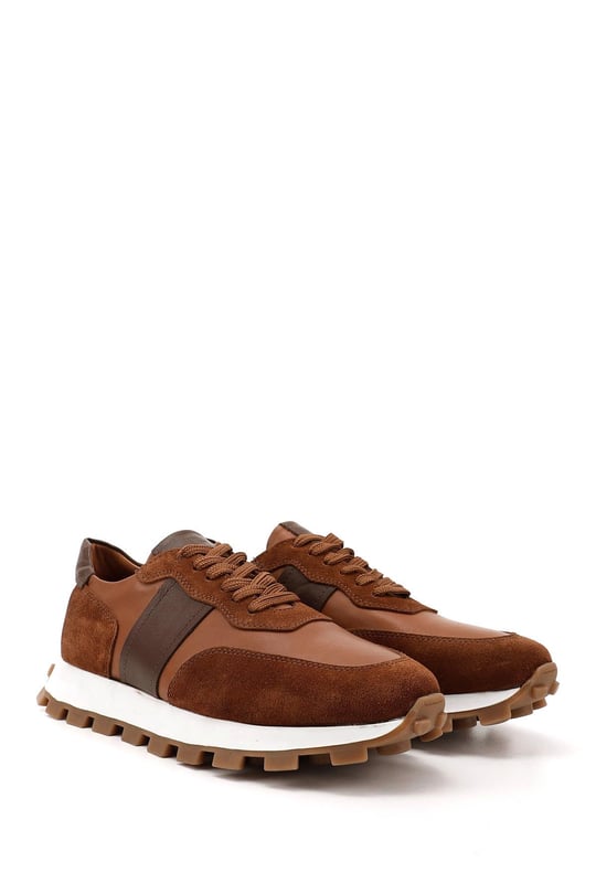 Erkek Taba Bağcıklı Hakiki Deri Comfort Sneaker