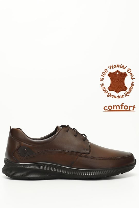 Erkek Taba Bağcıklı Hakiki Deri Comfort Ayakkabı