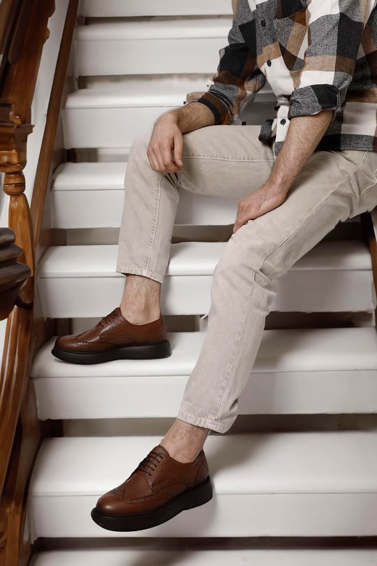 Men's Tan Floater Lace-Up Genuine Leather Classic Shoes