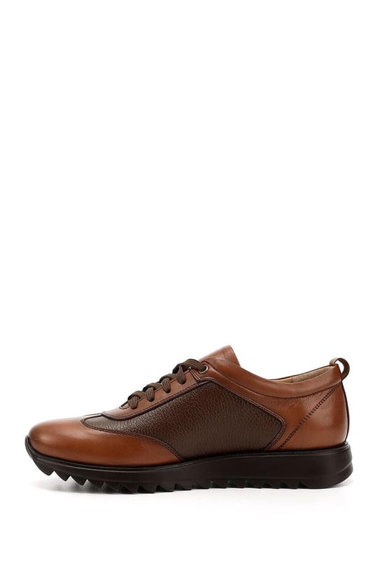 Men's Tan Genuine Leather Lace-Up Sneakers