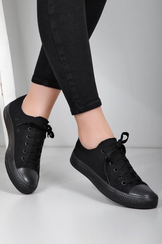Gön Bağcıklı Kadın Keten Günlük Spor Düz Taban Sneaker 35222