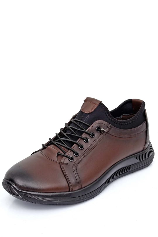 Gön Hakiki Deri Kauçuk Taban Bağcıklı Lastikli Günlük Erkek Sneaker 11012