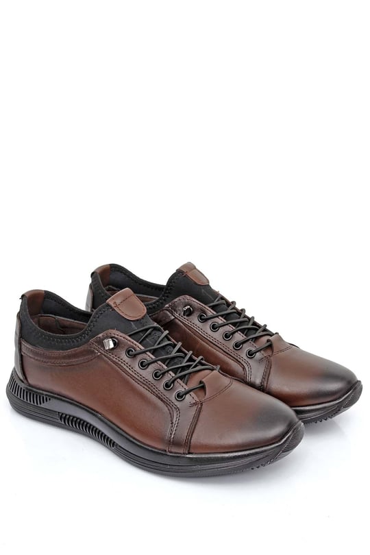 Gön Hakiki Deri Kauçuk Taban Bağcıklı Lastikli Günlük Erkek Sneaker 11012