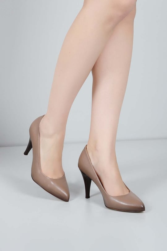 Gön Hakiki Deri Sivri Burun İnce Topuklu Stiletto Kadın Ayakkabı 13454
