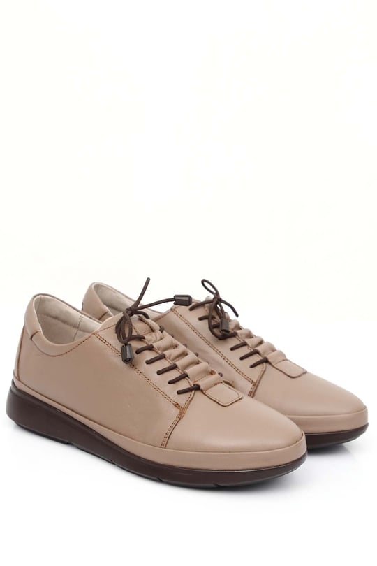 Gön Hakiki Deri Yuvarlak Burun Bağcıklı Kadın Günlük Sneaker 77051