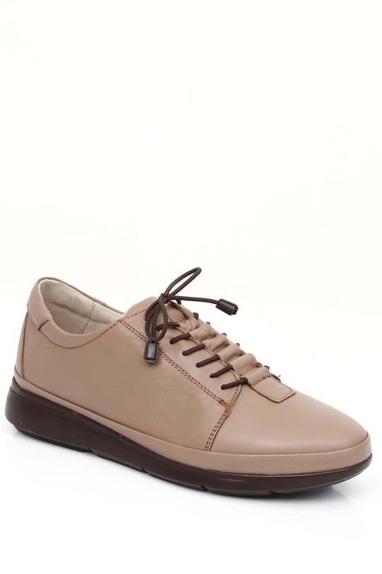 Gön Hakiki Deri Yuvarlak Burun Bağcıklı Kadın Günlük Sneaker 77051