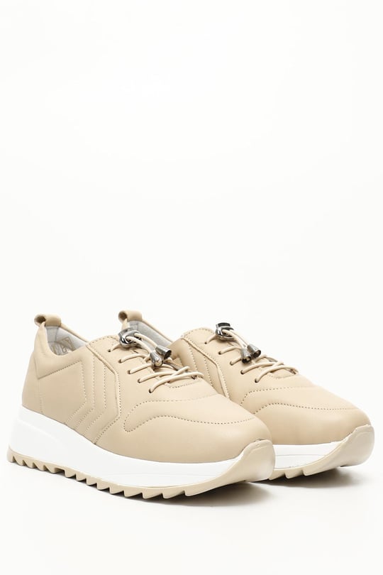 Gön Hakiki Deri Yuvarlak Burun Dolgu Taban Bağcıklı Spor Kadın Sneaker 45092
