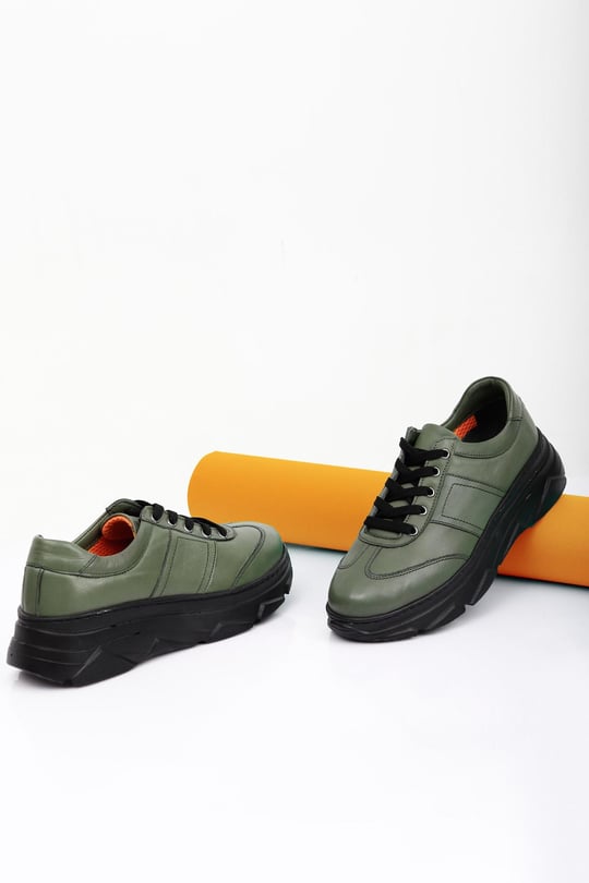 Gön Hakiki Deri Yuvarlak Burun Dolgu Taban Bağcıklı Kadın Sneaker 24186