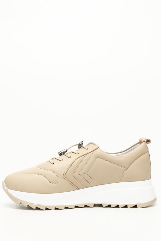 Gön Hakiki Deri Yuvarlak Burun Dolgu Taban Bağcıklı Spor Kadın Sneaker 45092
