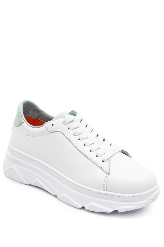 Gön Hakiki Deri Yuvarlak Burun Dolgu Taban Bağcıklı Kadın Sneaker 24166