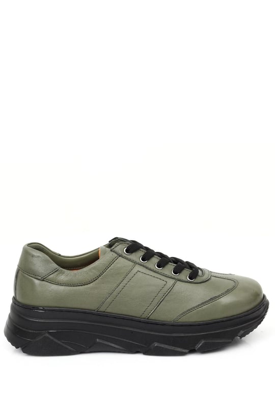 Gön Hakiki Deri Yuvarlak Burun Dolgu Taban Bağcıklı Kadın Sneaker 24186
