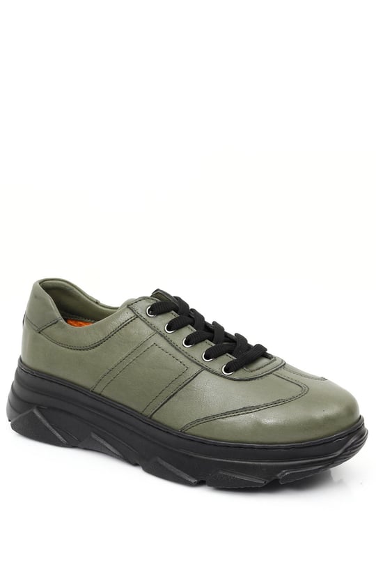 Gön Hakiki Deri Yuvarlak Burun Dolgu Taban Bağcıklı Kadın Sneaker 24186