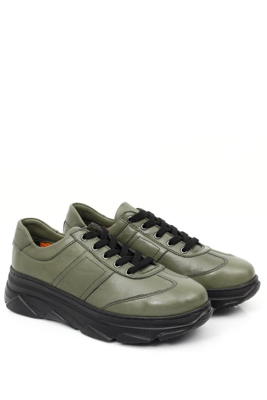 Gön Hakiki Deri Yuvarlak Burun Dolgu Taban Bağcıklı Kadın Sneaker 24186