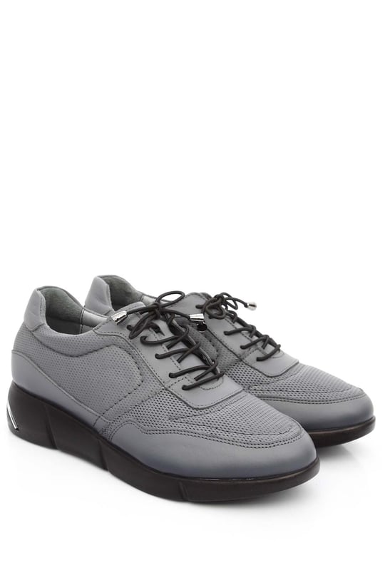 Gön Hakiki Deri Yuvarlak Burun Dolgu Taban Bağcıklı Spor Kadın Sneaker 45124