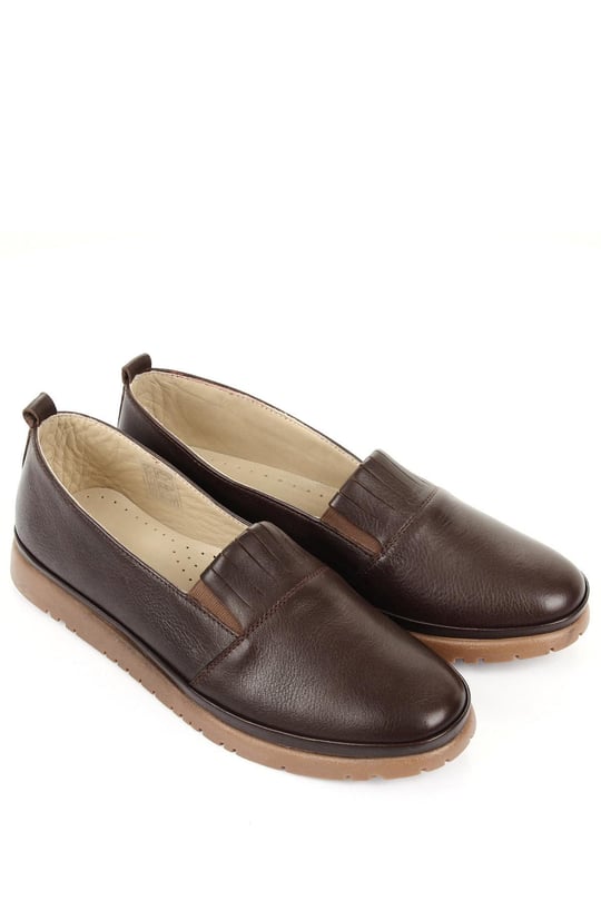 Gön Hakiki Deri Yuvarlak Burun Kauçuk Düz Taban Lastikli Kadın Günlük Ayakkabı 45313