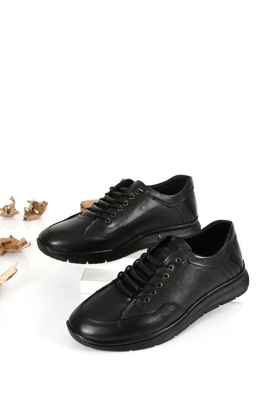 Gön Hakiki Deri Yuvarlak Burun Lastikli Bağcıklı Günlük Erkek Sneaker 00183
