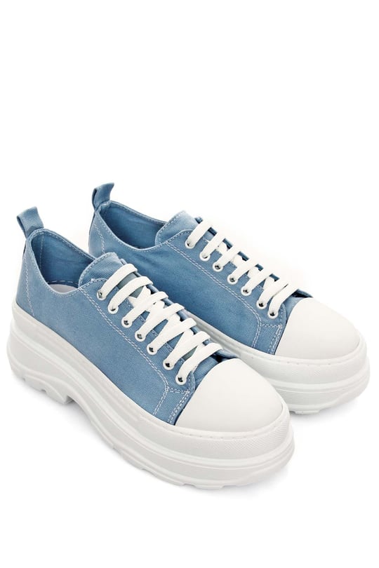 Gön Yuvarlak Burun Dolgu Taban Bağcıklı Spor Keten Kadın Sneaker 35231