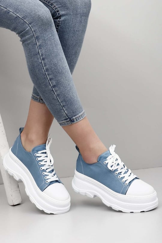 Gön Yuvarlak Burun Dolgu Taban Bağcıklı Spor Keten Kadın Sneaker 35231