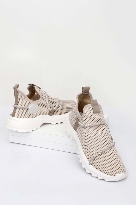 Gön Yuvarlak Burun Dolgu Taban Taşlı Kadın Sneaker 35102