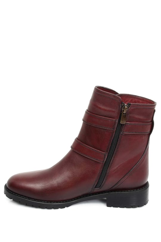Gön Yuvarlak Burun Fermuarlı Hakiki Deri Kadın Bot M1315