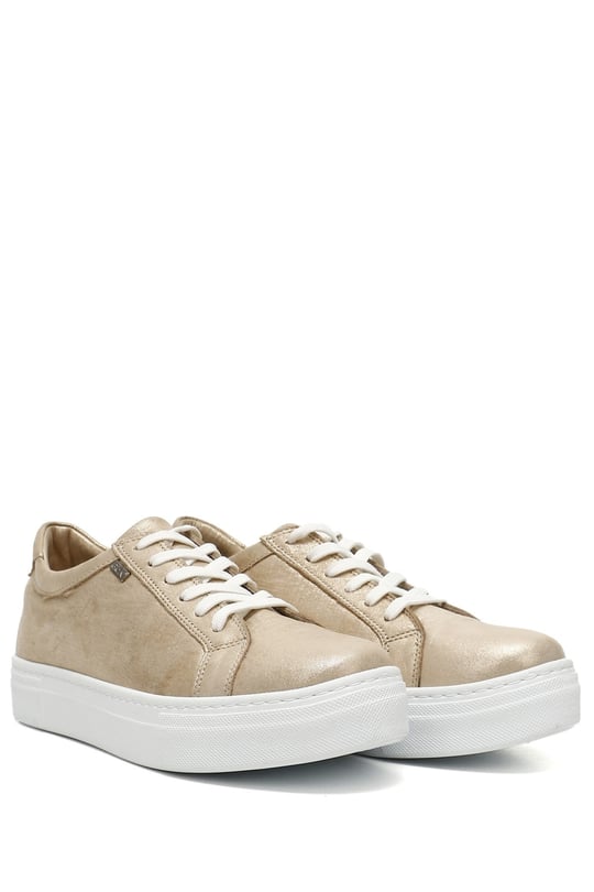 Kadın Altın Bağcıklı Dolgu Taban Hakiki Deri Sneaker