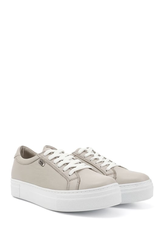 Kadın Bej Antik Bağcıklı Dolgu Taban Hakiki Deri Sneaker