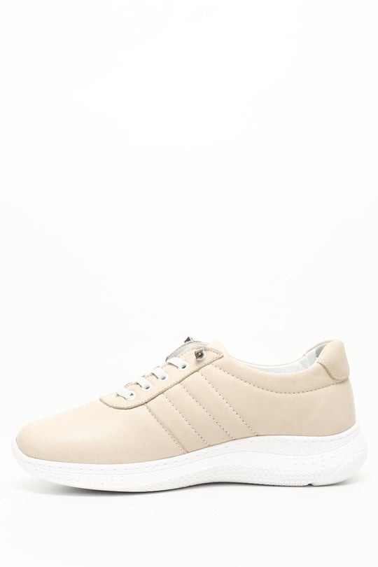 Kadın Bej Bağcıklı Dolgu Taban Hakiki Deri Sneaker