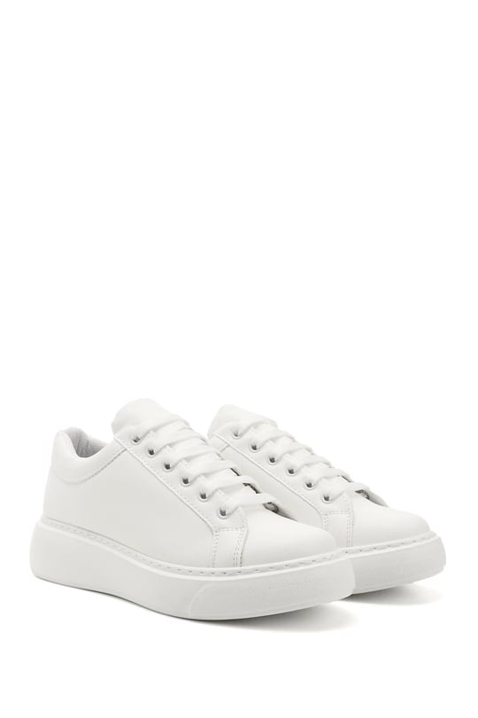 Kadın Beyaz Bağcıklı Dolgu Taban Comfort Sneaker