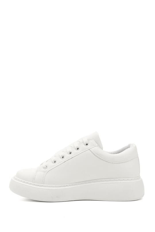 Kadın Beyaz Bağcıklı Dolgu Taban Comfort Sneaker