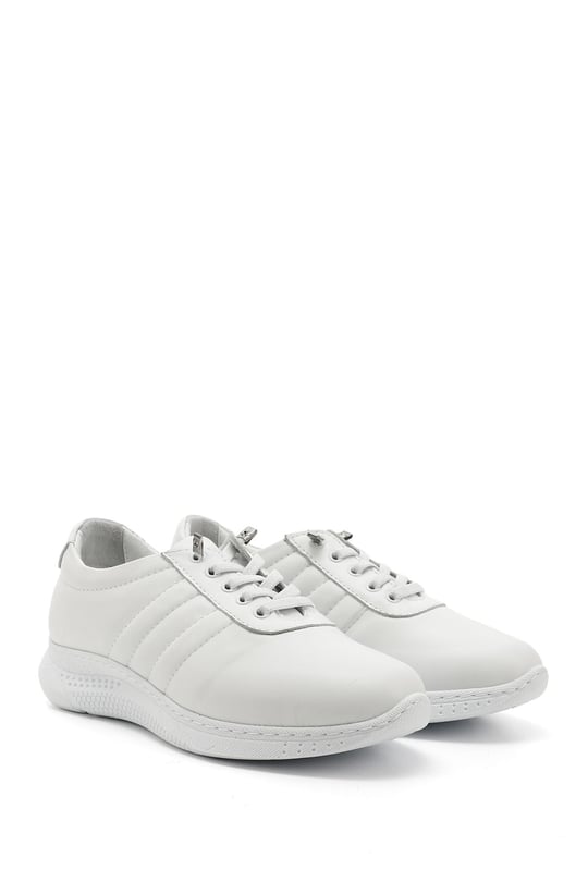 Kadın Beyaz Bağcıklı Dolgu Taban Hakiki Deri Sneaker