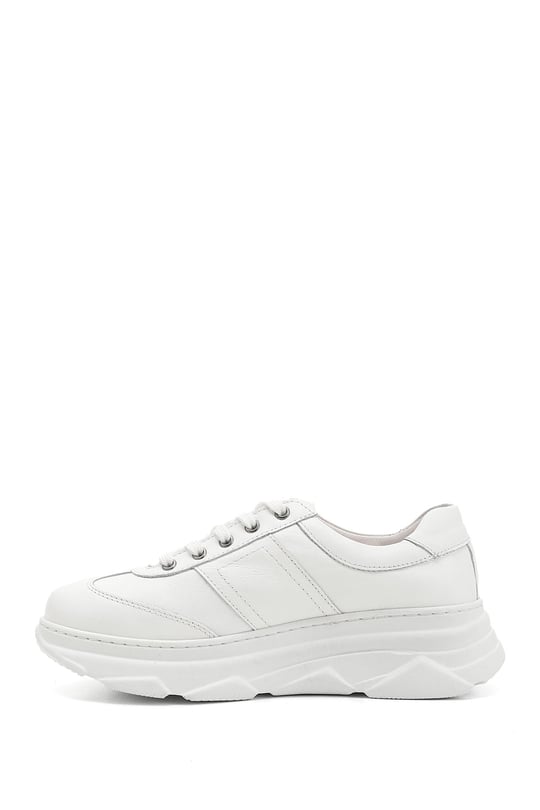 Kadın Beyaz Dolgu Taban Bağcıklı Hakiki Deri Sneaker