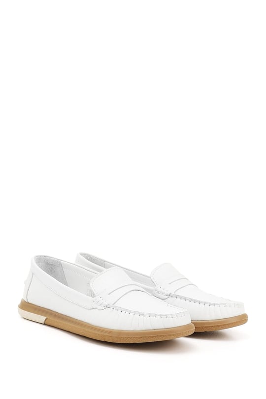 Women's White Genuine Leather Loafer Shoes