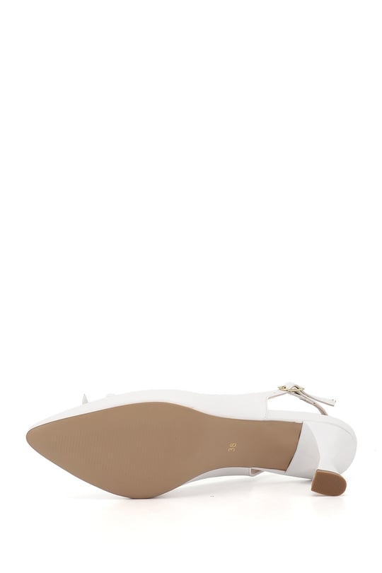 Women's White Pointed Toe Goblet Heel Bow Slingback Shoes