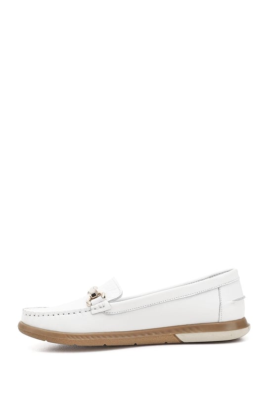 Kadın Beyaz Tokalı Rok Hakiki Deri Comfort Loafer
