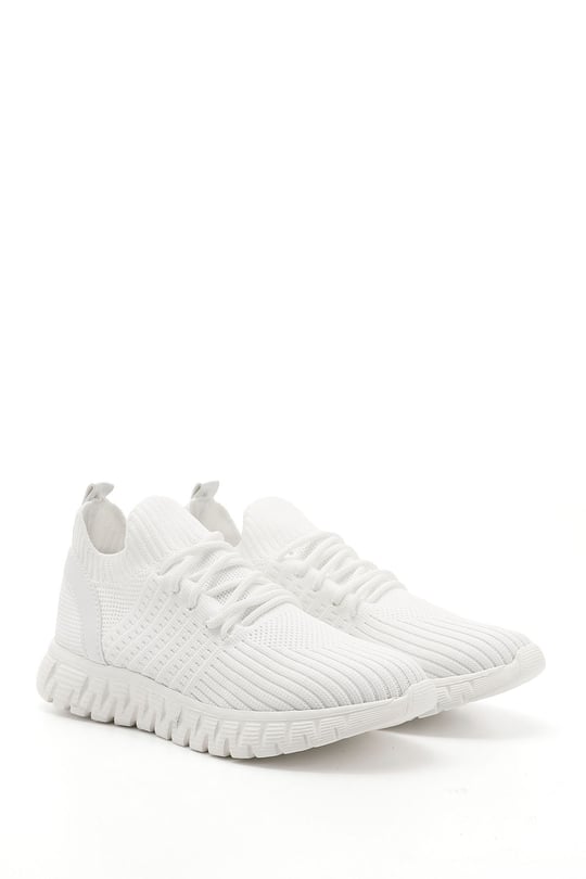 Kadın Beyaz Triko Bağcıklı Memory Foam Tabanlıklı Comfort Sneaker