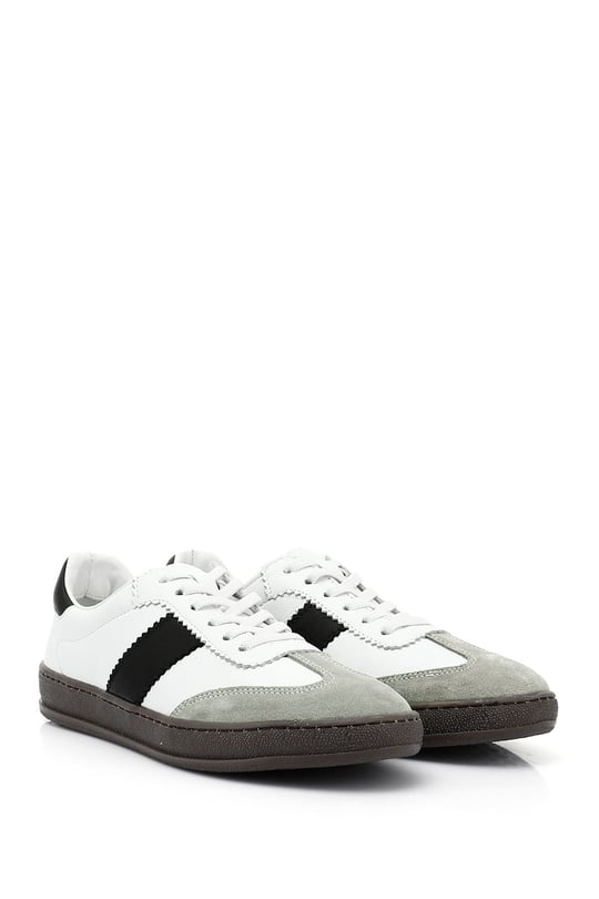 Kadın Beyaza Gri Bağcıklı Hakiki Deri Sneaker